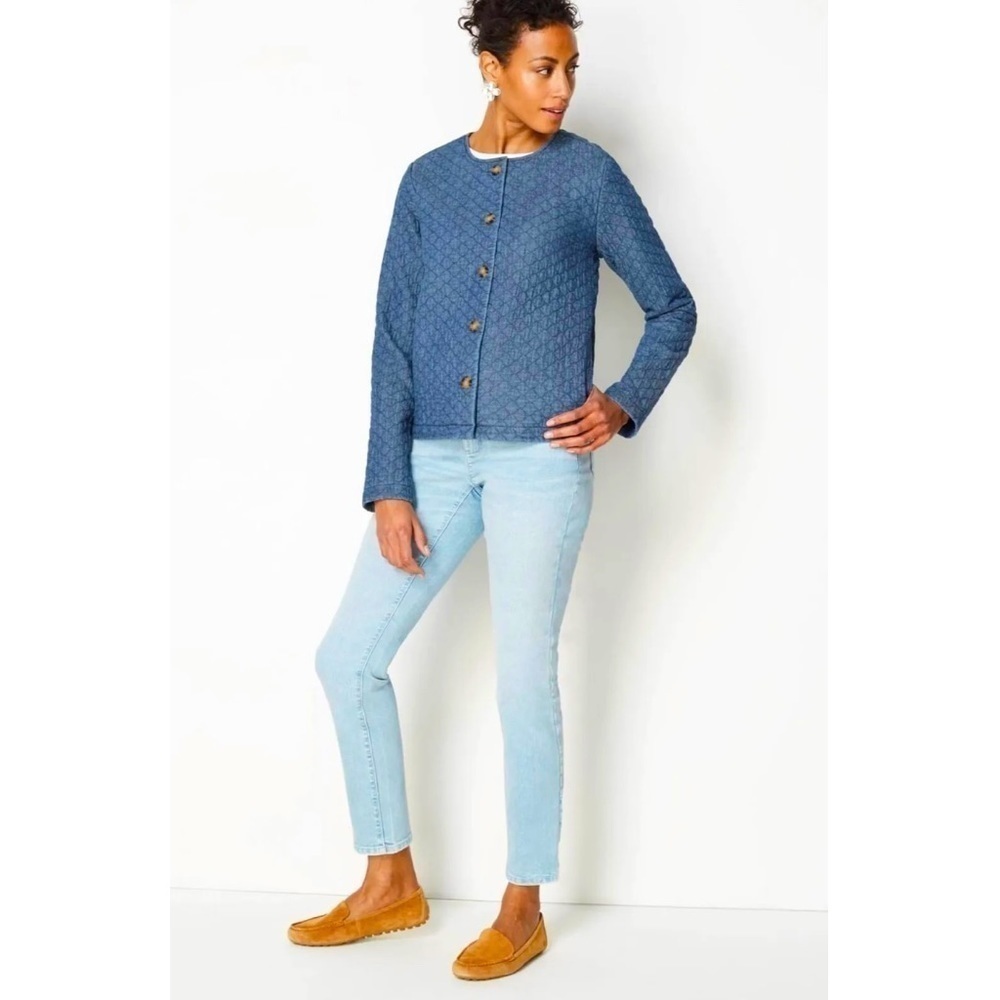 J JILL DENIM Quilted Button Front Jacket Blue XL